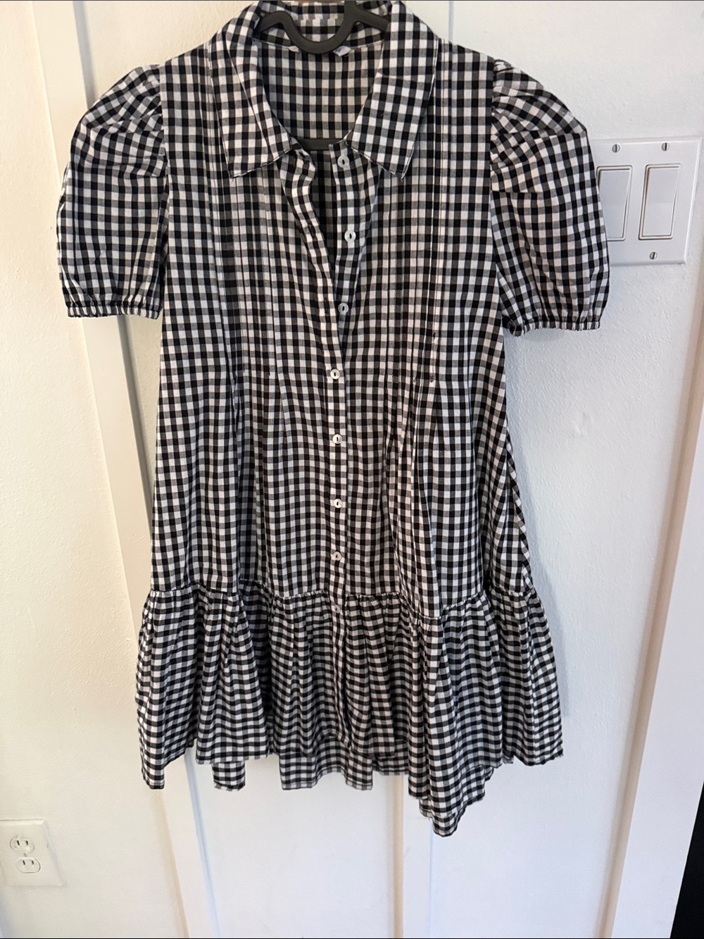 Mayoral Black and White Gingham Button-Down Dress